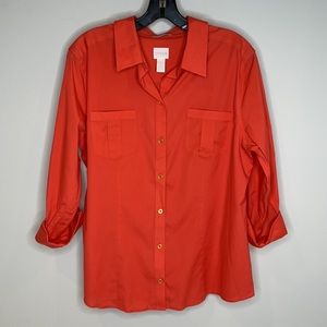 Chico’s Red/Orange Button Down Shirt in Size 12